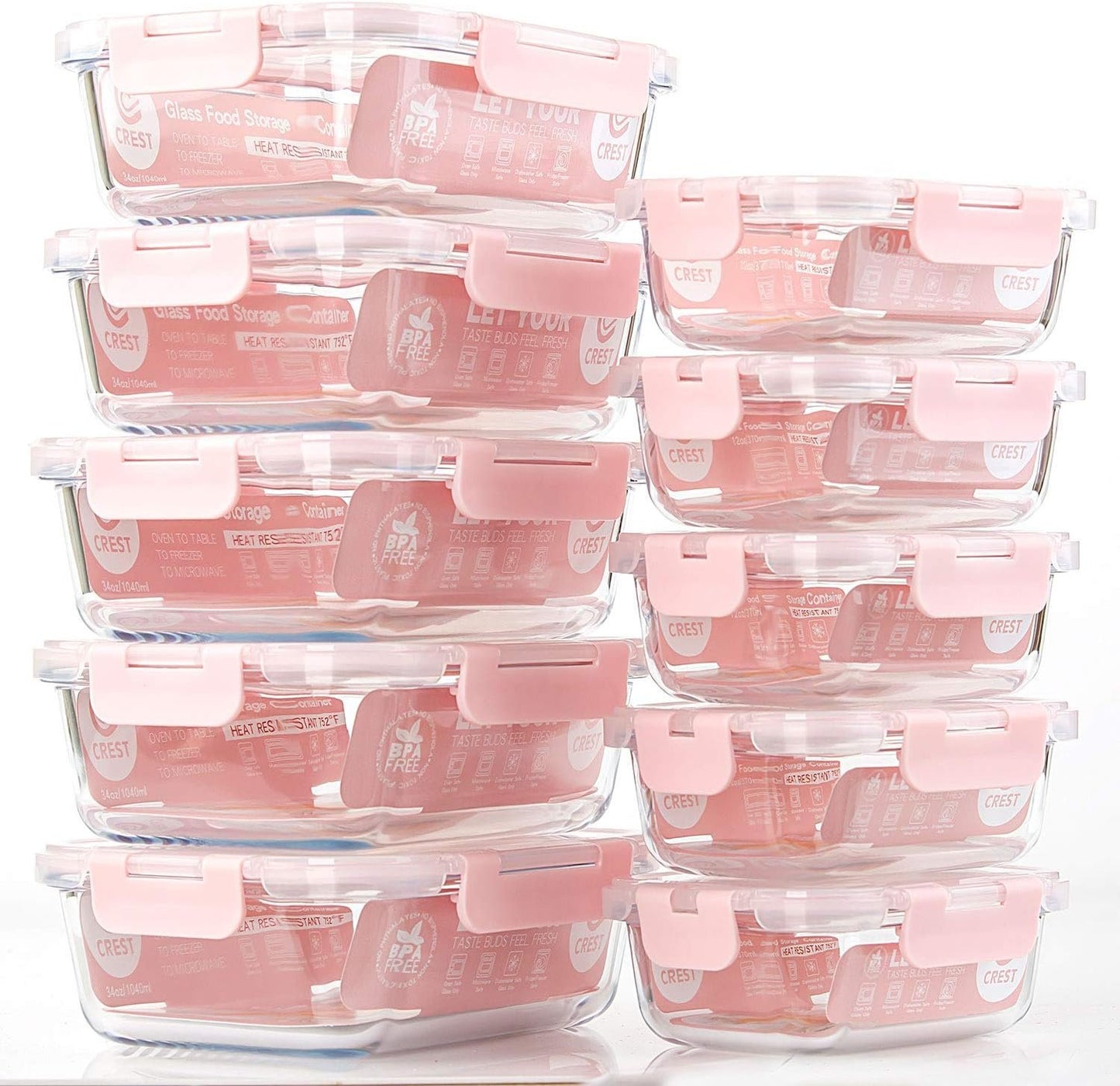 [10 Pack] Glass Meal Prep Containers, Food Storage Containers with Lids Airtight, Glass Lunch Boxes, Microwave, Oven, Freezer and Dishwasher Safe