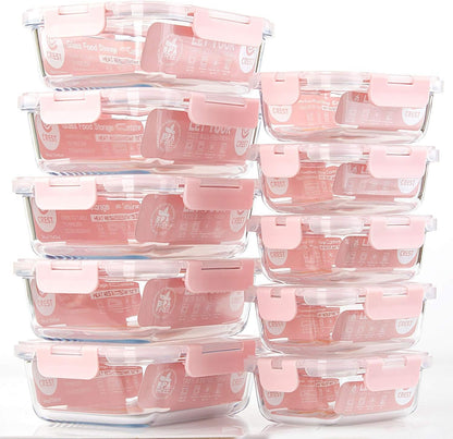 [10 Pack] Glass Meal Prep Containers, Food Storage Containers with Lids Airtight, Glass Lunch Boxes, Microwave, Oven, Freezer and Dishwasher Safe