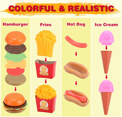 KaeKid 137 PCS Pretend Play Food Toys for Kids Kitchen Accessories Set, Toy Food Assortment, Preschool Kitchen Toys for Kids Girls Boys