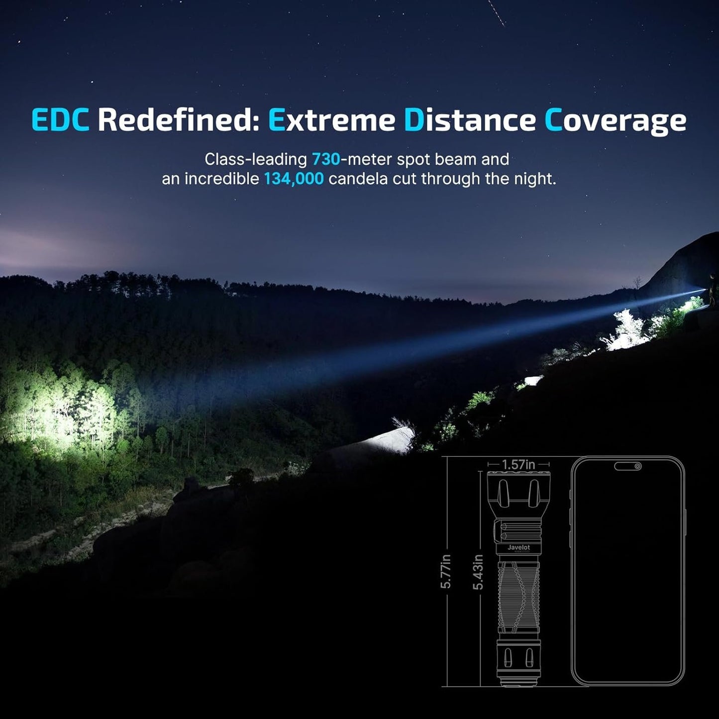 OLIGHT Javelot 1350 Lumens Rechargeable Tactical Flashlight and 730 Meters Long Beam Distance, Powerful Flashlight with Dual Switches for EDC, Search and Rescue, Emergency, Law Enforcement (Black)