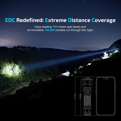 OLIGHT Javelot 1350 Lumens Rechargeable Tactical Flashlight and 730 Meters Long Beam Distance, Powerful Flashlight with Dual Switches for EDC, Search and Rescue, Emergency, Law Enforcement (Black)