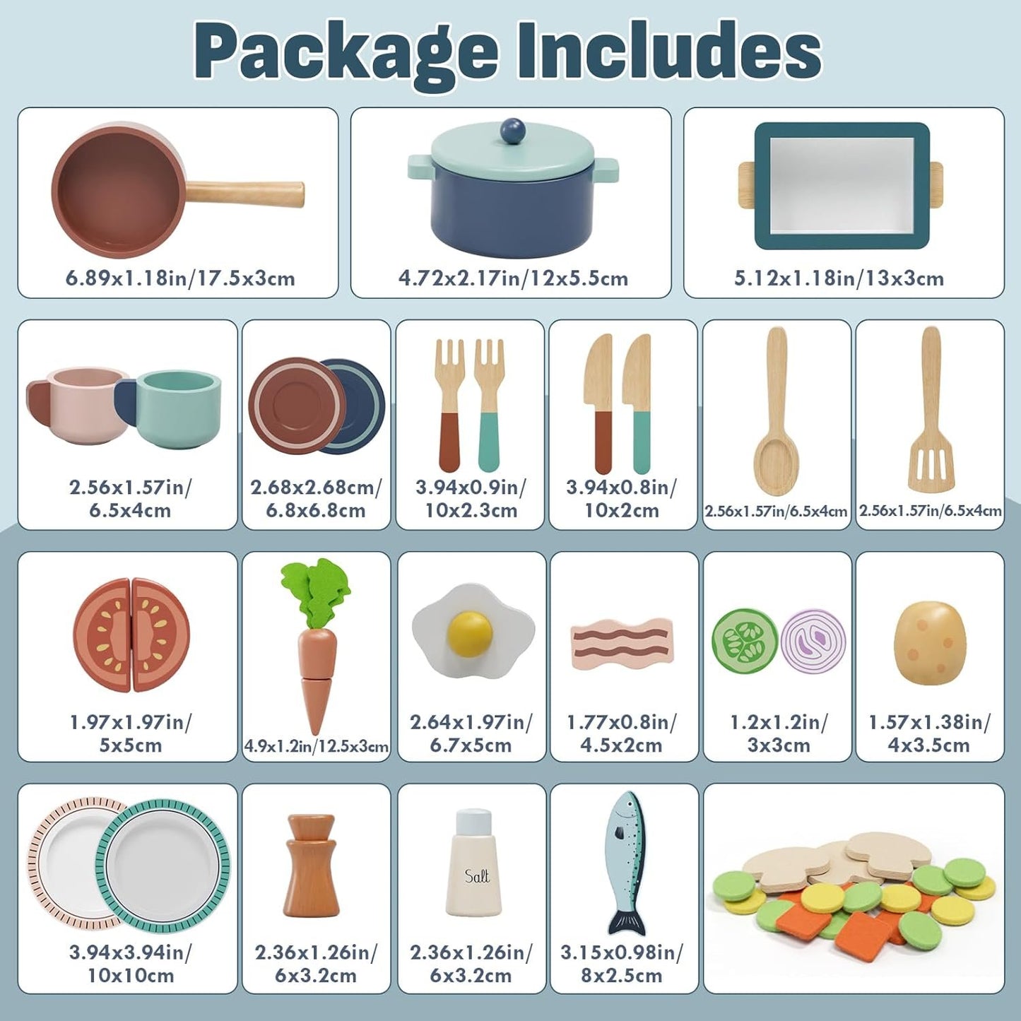 Lehoo Castle Wooden Play Kitchen Accessories, Play Pots and Pans Sets for Kids, Play Food Sets for Kids Kitchen, Toys Food Play Dishes for Toddlers 3-5 Girls