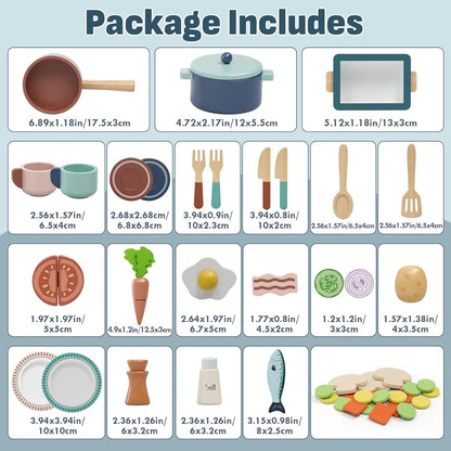 Lehoo Castle Wooden Play Kitchen Accessories, Play Pots and Pans Sets for Kids, Play Food Sets for Kids Kitchen, Toys Food Play Dishes for Toddlers 3-5 Girls