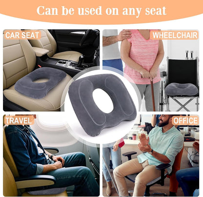 AirSwim Inflatable Hemorrhoid Pillows, Donut Pillow for Tailbone Pain, Adjustable Inflatable Seat Cushion for Bed Sores, Postpartum Pregnancy, Car Seat, Airplane, 17.7'' x 15.4'' x 4.3''(Grey)