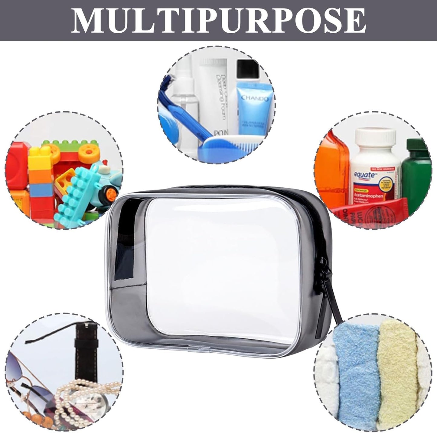 Clear Makeup Bag, Clear Travel Toiletry Bag, TSA Approved Liquids Bag Travel Toiletries Bag, Cosmetic Pouch Quart Size Organizer Bag for Women Men Airport Airline (Black+Black)