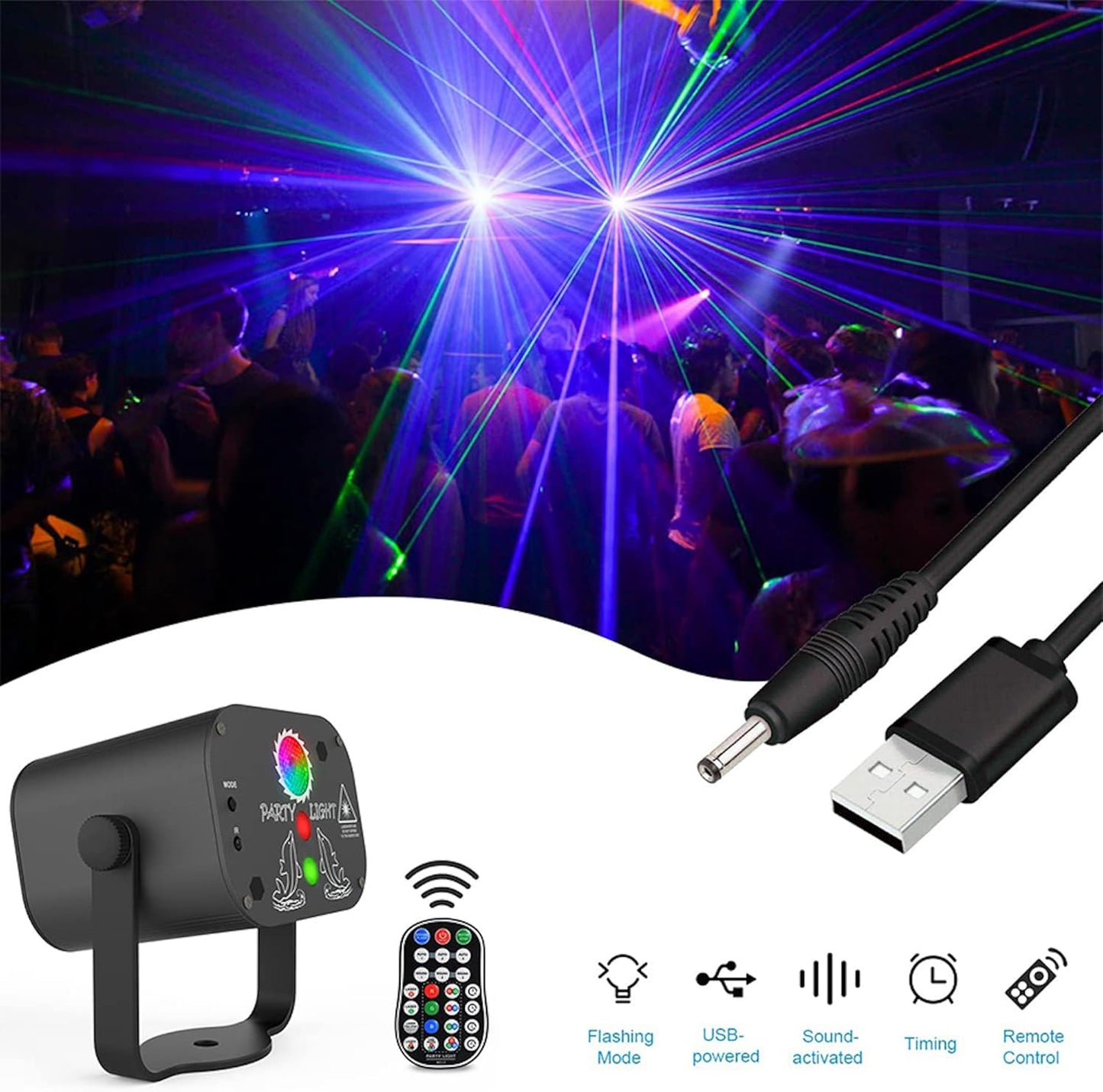 480 Patterns LED RGB Laser Projector Stage Lighting Disco Lights for Party, KTV, Club (USB Plug-in Model)