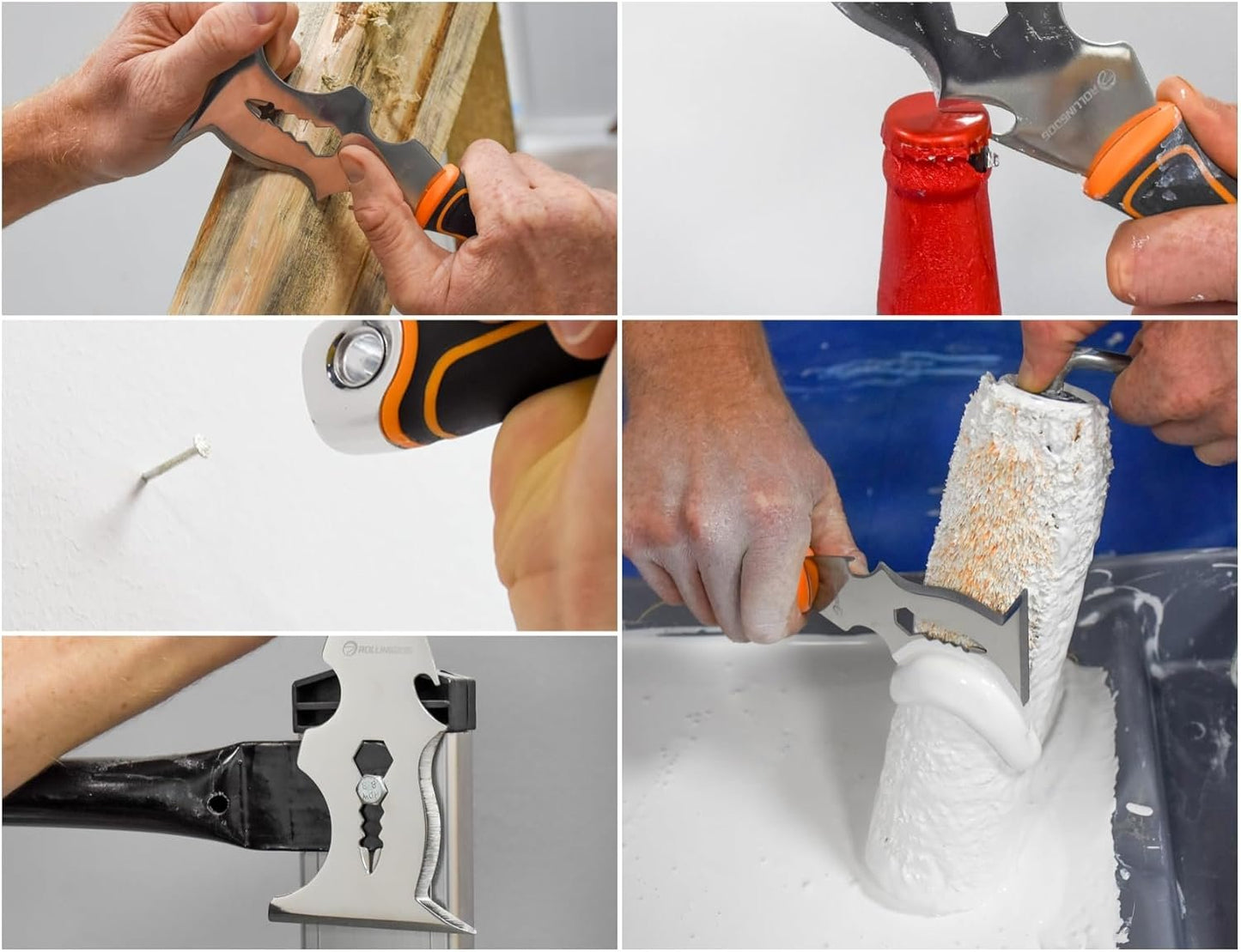 ROLLINGDOG Paint Scraper - 3" Putty Knife Scraper with Stainless Steel Blade,Metal Hammer End,Multi Tool (14 in 1)