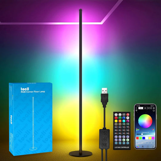 LED Corner Floor Lamp RGB Color Changing Standing Lamp 61.5'' Tall Corner Light with App/Remote Control/Dimmable/Music Sync/DIY Mode/Timing Smart Floor Lamp for Living Room Bedroom Gaming Room