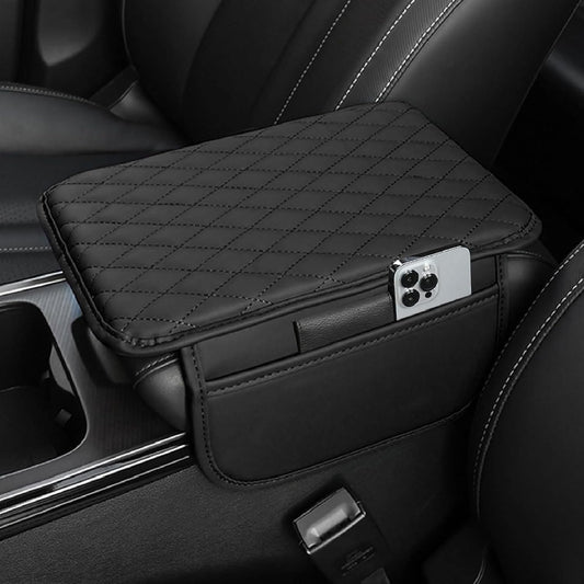 Leather Car Armrest Cover, Universal PU Leather Center Console Cushion for Car, Waterproof Non Slip Arm Rest Seat Storage Box Mat Auto Interior Accessories