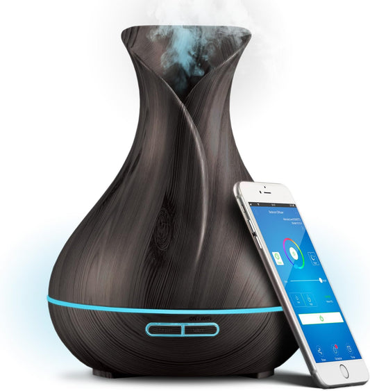 Smart WiFi Wireless Essential Oil Aromatherapy 400ml Ultrasonic Diffuser & Humidifier with Alexa & Google Home Phone App & Voice Control - Create Schedules - LED & Timer Settings Dark Brown Visit the Sierra Modern Home Store