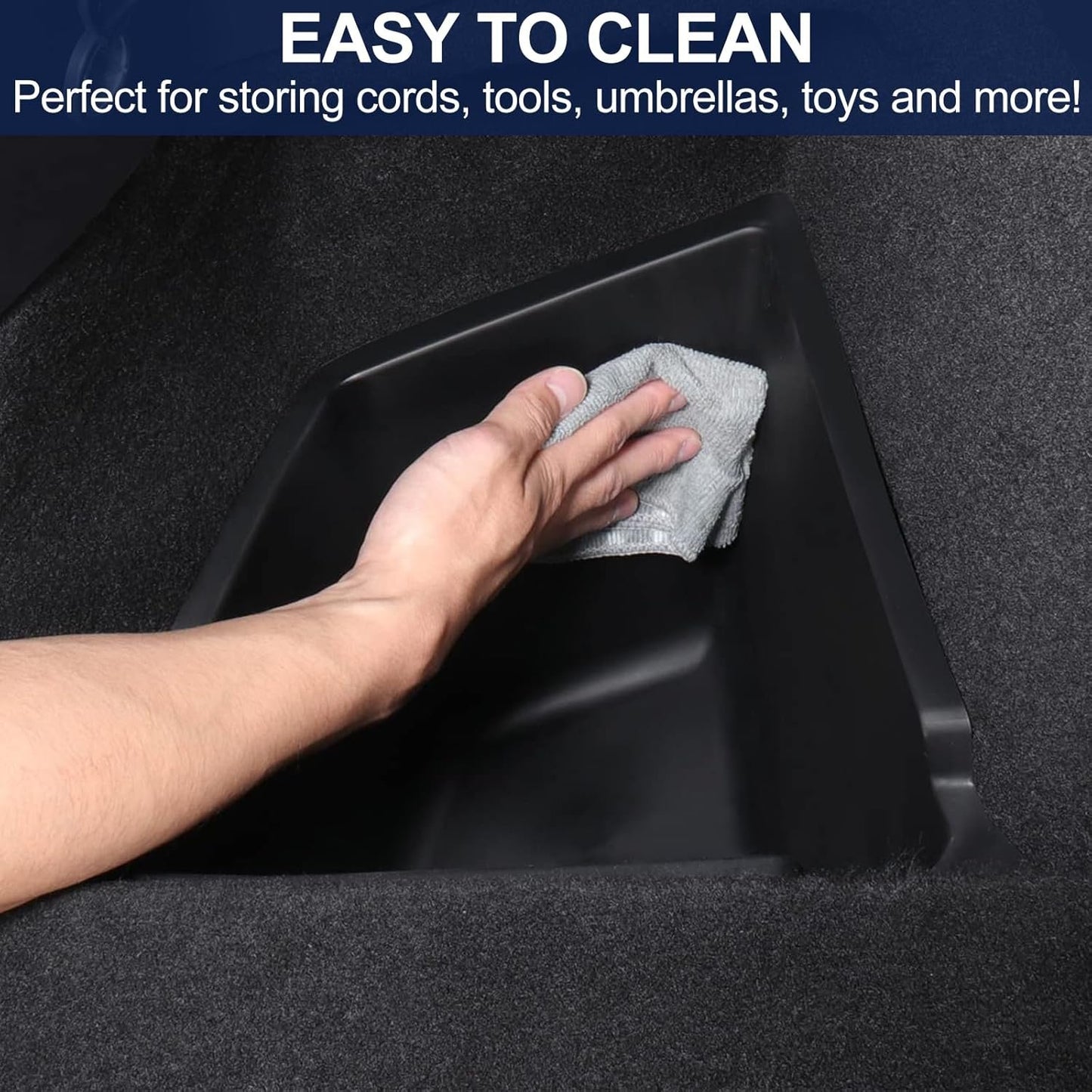 Car Trunk Organizer for Tesla Model 3 Highland 2025 2024, 2-Pack Rear Trunk Storage Boxes with Lids, TPE Waterproof Trunk Side Packets Tray Storage Bins Accessories