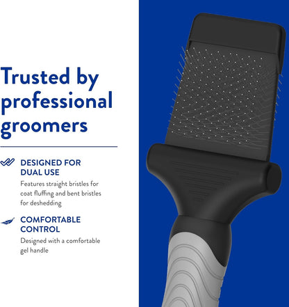 WAHL Professional Animal Double-Sided Flex Slicker Brush for Dogs & Cats (#858478) - Durable Pin Brush for Long-Haired Breeds like Bichon Frises & Collies - Ergonomic Black & Gray Grooming Tool
