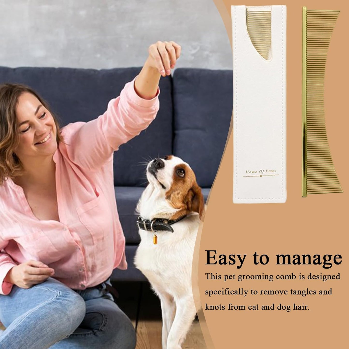 Flea Comb, Professional Grooming Brush, Pet Tool, Tear Stain Remover, Sensitive Skin Hair Care Comb, for Puppy, Kitten, Routine, Brushing, Groomings, Hygiene, Daily Use