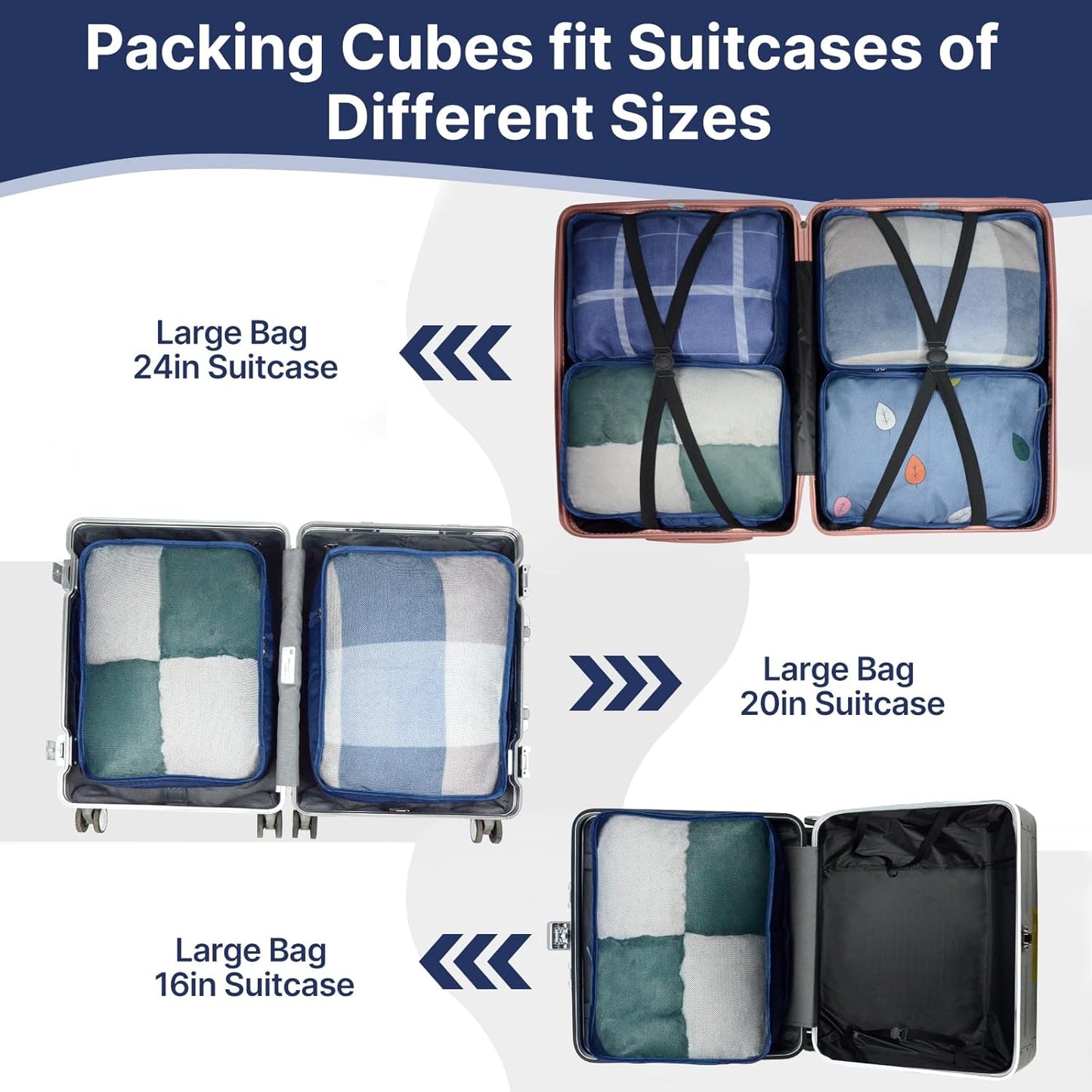 Large Packing Cubes 4 PCS, 40x30x12CM Same Size Suitcase Organiser Bags 4-Piece, Travel Bags Organiser 4 Pack (4PCS Large Navy)