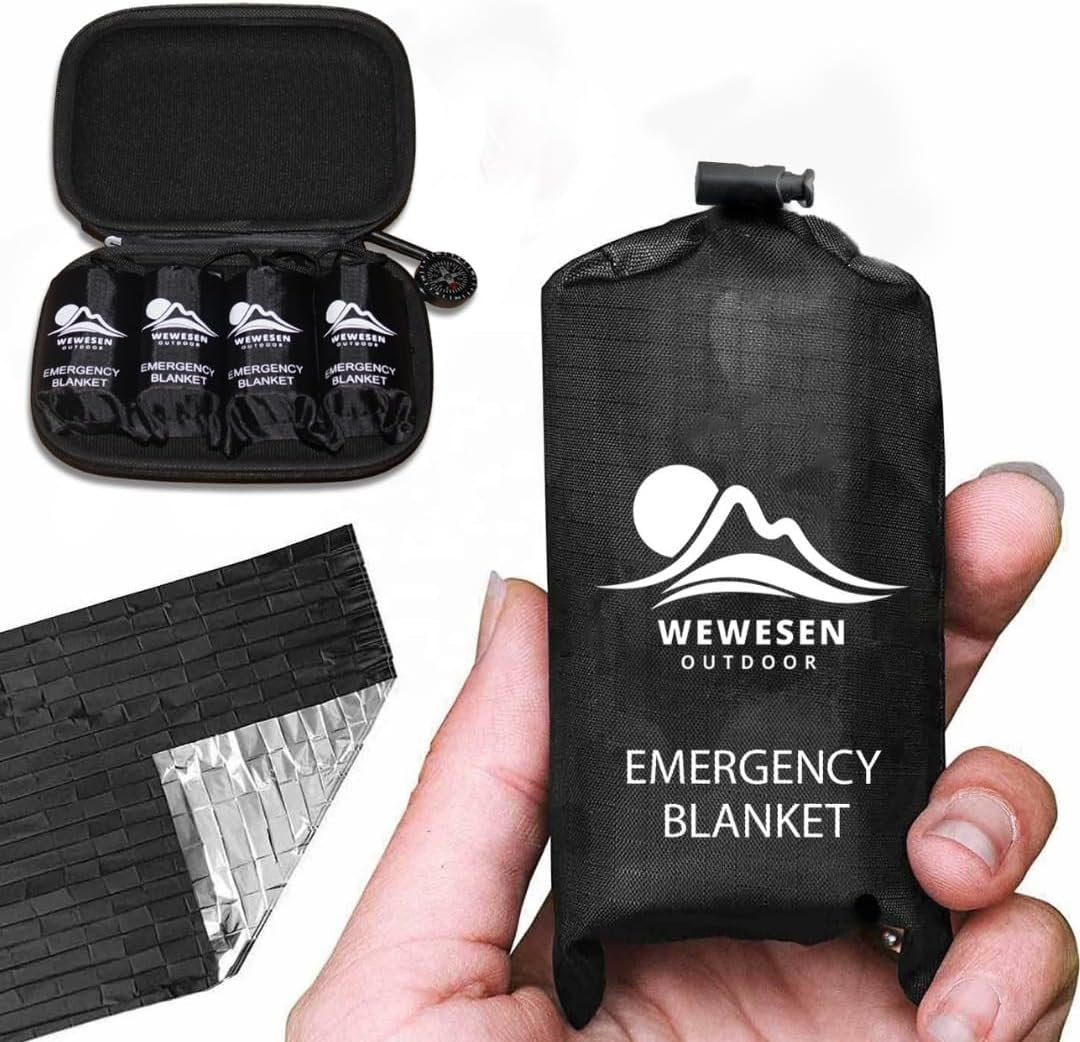 WEWESEN OUTDOOR Mylar Emergency Blankets 4 Pack of Extra Large Thermal Foil NASA Designed Space Blankets for Camping, Hiking, Rescue, and Car Use - Reflective Heavy Duty Survival Blanket