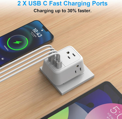 VYLEE Travel Plug Adapter with 4 AC Outlets and 4 USB Ports - European and International Power Adapter, Type C Plug Adapter Travel Essentials to Most Europe EU Spain Italy France Germany [1 Pack]