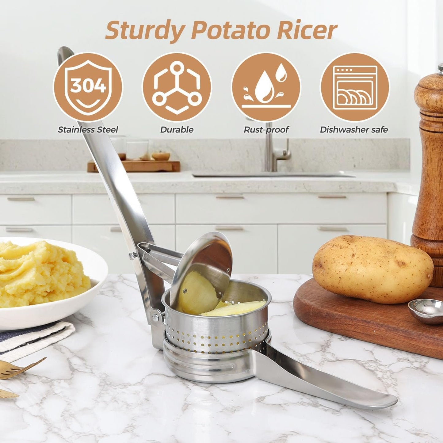 Yopinmall 15 OZ Potato Ricer, Stainless Steel Potato Masher Heavy Duty Ricer for Mashed Potatoes Kitchen Tool Potato Press Kitchen Gadget