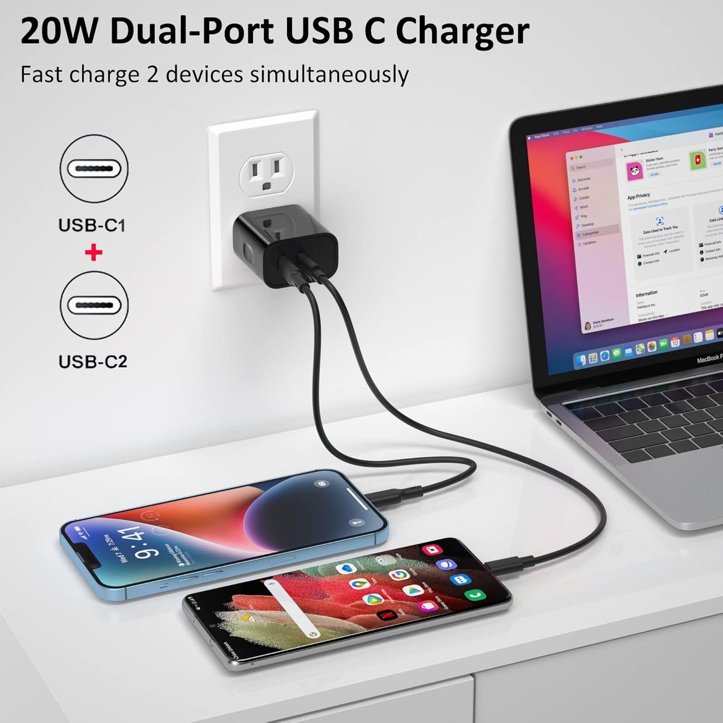 iPhone Car Charger Fast Charging, 40W Dual USB-C Cigarette Lighter Car Charger Adapter+2Pack 6ft USB C Cable+20W USB C Wall Charger Block for iPhone 16/16 Plus/16 Pro/16 Pro Max/15/15 Pro Max, iPad