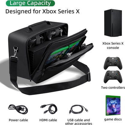 Mcbazel Travel Bag Carrying Case for Xbox Series X, Portable Storage Case Bag with Multiple Storage Pockets for Controllers, Games, Cables and Other Gaming Accessories