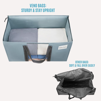 VENO Moving Bags Extra Large Heavy Duty Ornament Organizer Storage Bags with Zippers & Carrying Handles, College Dorm Packing Supplies Storage Box Tote Bags with Window (Light Blue 8 Pack)