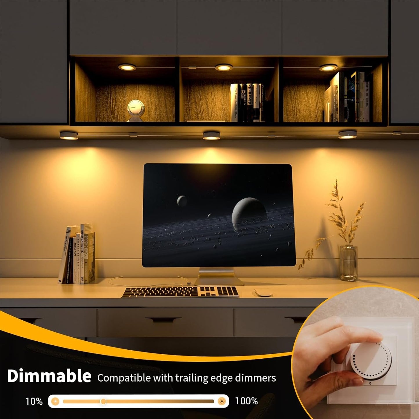 WOBANE LED Puck Lights,Hardwired Under Cabinet Lighting with Switch,DIY Shelf Light for Kitchen,Display,Bookcase,Pantry,Linkable,Recessed & Wall Plug in,Warm White 3000K,120V,Set of 3