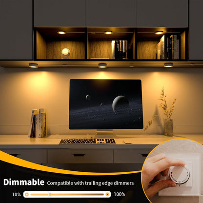 WOBANE LED Puck Lights,Hardwired Under Cabinet Lighting with Switch,DIY Shelf Light for Kitchen,Display,Bookcase,Pantry,Linkable,Recessed & Wall Plug in,Warm White 3000K,120V,Set of 3