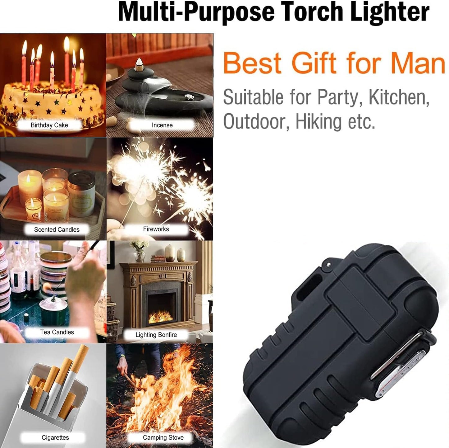 Waterproof Outdoor Lighter, Refillable Wind Proof Butane Lighters, Adjustable Jet Flame Lockable Lighter, Fireplace Fireworks Camping Barbecue Lighter, Black (excluding Butane Gas)