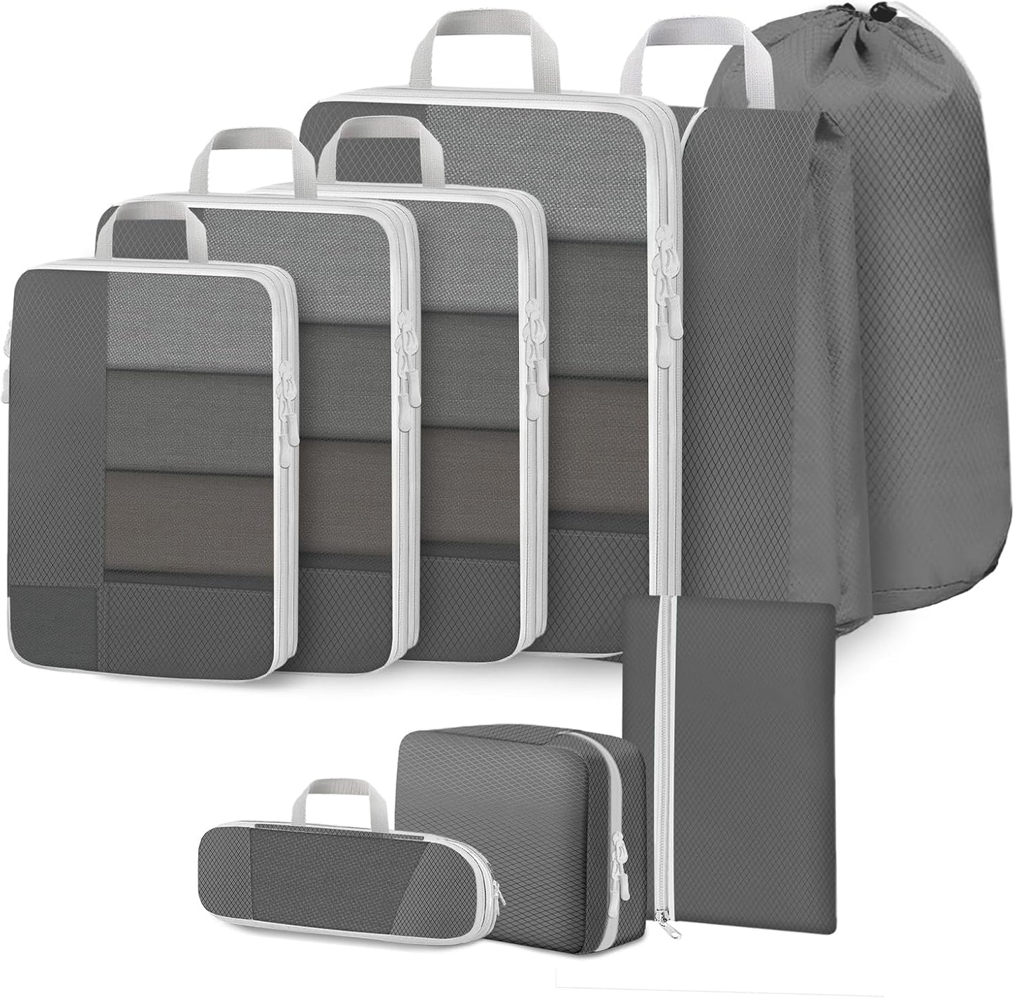 Avmvnvc 9-Piece Suitcase Organizer, Compression Packing Cube, Space-Saving Organizers, Travel Organizer Set, Dividers Suitcase for Clothes, Shoes, Cosmetics, Grey