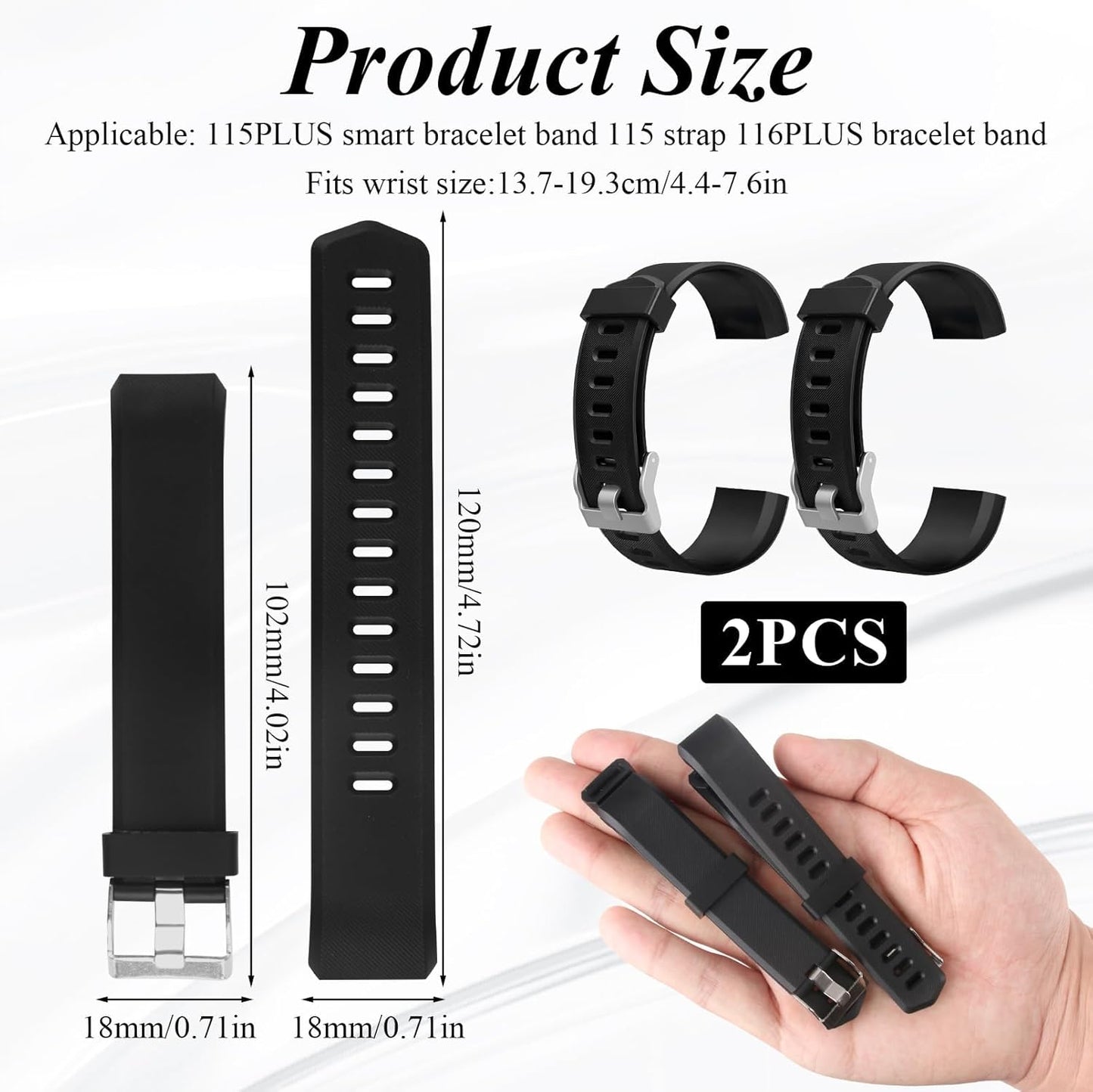 hoeslaw 2 Pcs Watch Bands Replacement for ID115plus HR, Very Fit Pro Activity Fitness Tracker Wrist Bands Set, Multicolor Veryfitpro Smart Watch Strap Replacements (2 Black)