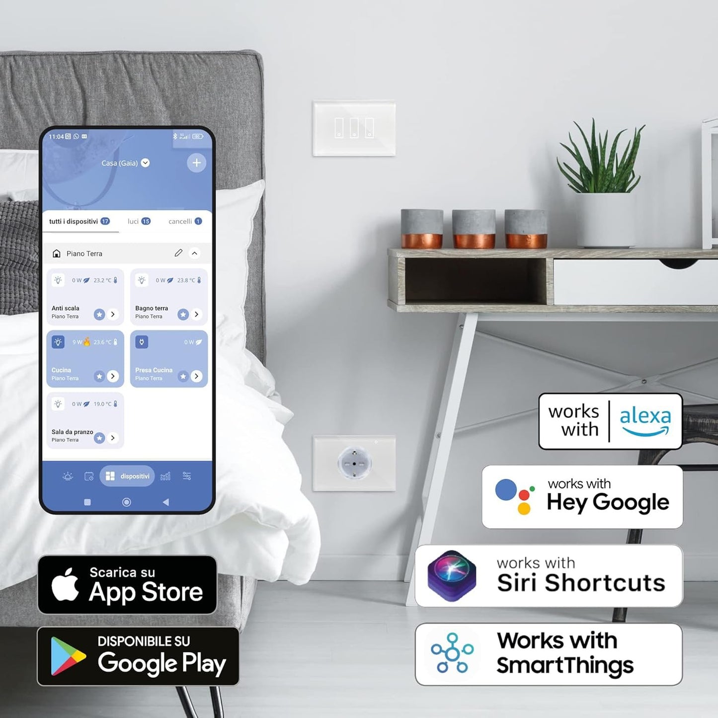 iotty i3S Plus Design Switch, WiFi Home Automation, Smart Blind and Roller Shutter Management, Wifi Diverter Compatible with Google Home, Alexa and Siri with Sensors