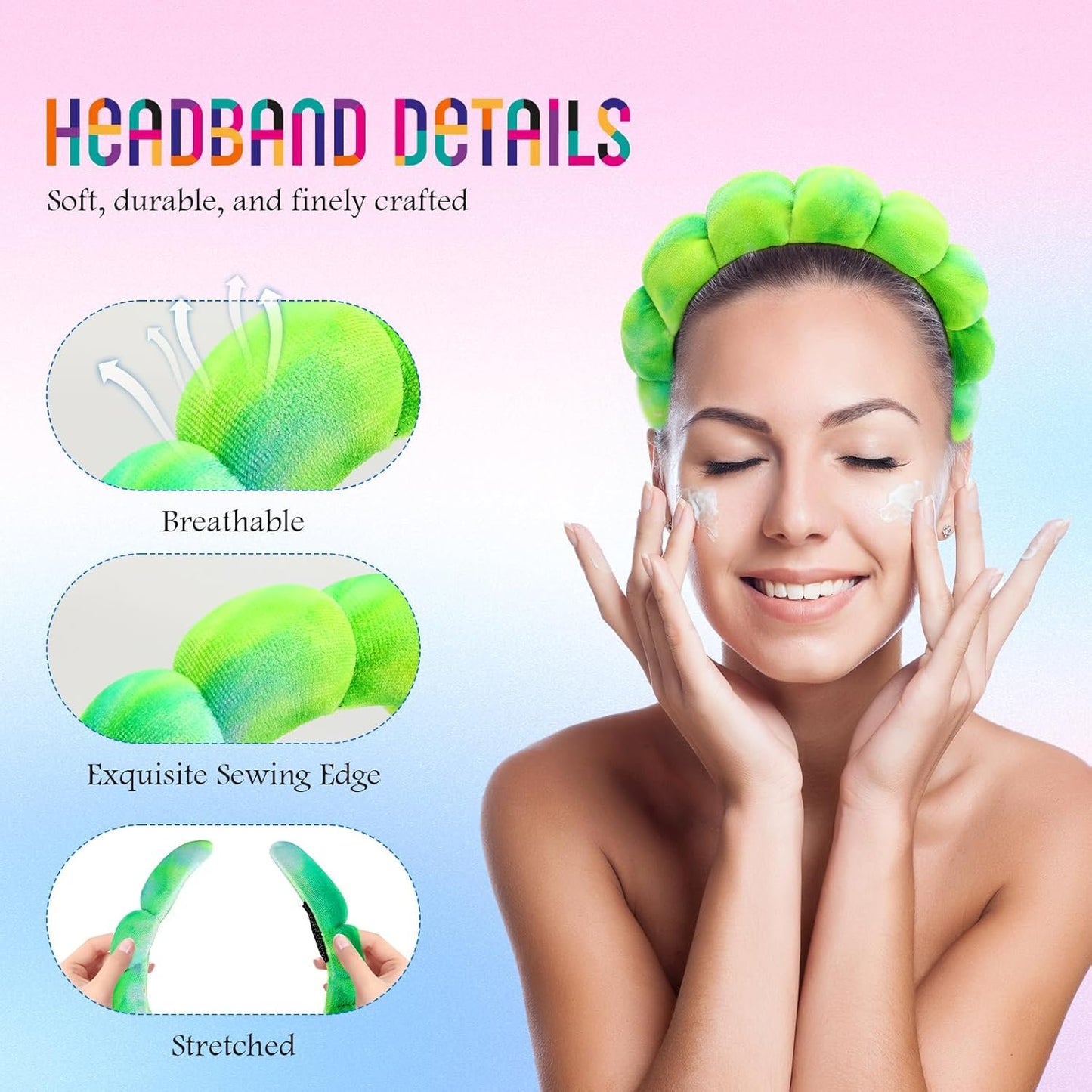 Hroevc 4PCS Tie-Dye Spa Headband and Wristband Set for Face Washing, Puffy Facial Terry Cloth Makeup Face Wash Headband for Women Girls（Tie-Dye 1）
