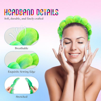 Hroevc 4PCS Tie-Dye Spa Headband and Wristband Set for Face Washing, Puffy Facial Terry Cloth Makeup Face Wash Headband for Women Girls（Tie-Dye 1）