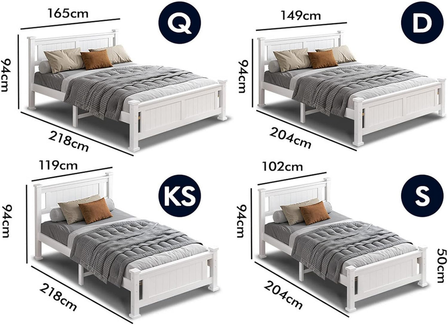 ALFORDSON Double Bed Frame Wooden Bed Base with Solid Wood Pine Timber Slats, Mattress Base Platform with Storage Space, White Bed Foundation with High Headboard, Arne Series Bedroom Furniture