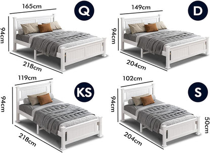 ALFORDSON Double Bed Frame Wooden Bed Base with Solid Wood Pine Timber Slats, Mattress Base Platform with Storage Space, White Bed Foundation with High Headboard, Arne Series Bedroom Furniture