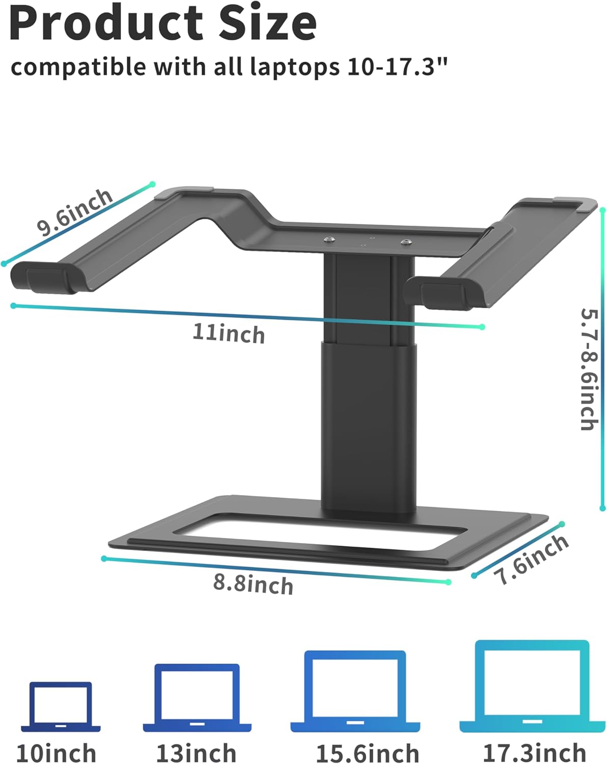Soundance Adjustable Laptop Stand for Desk, Computer Stand, Ergonomic Laptop Riser Holder Compatible with 10 to 17.3 Inches Notebook PC Computer, Black