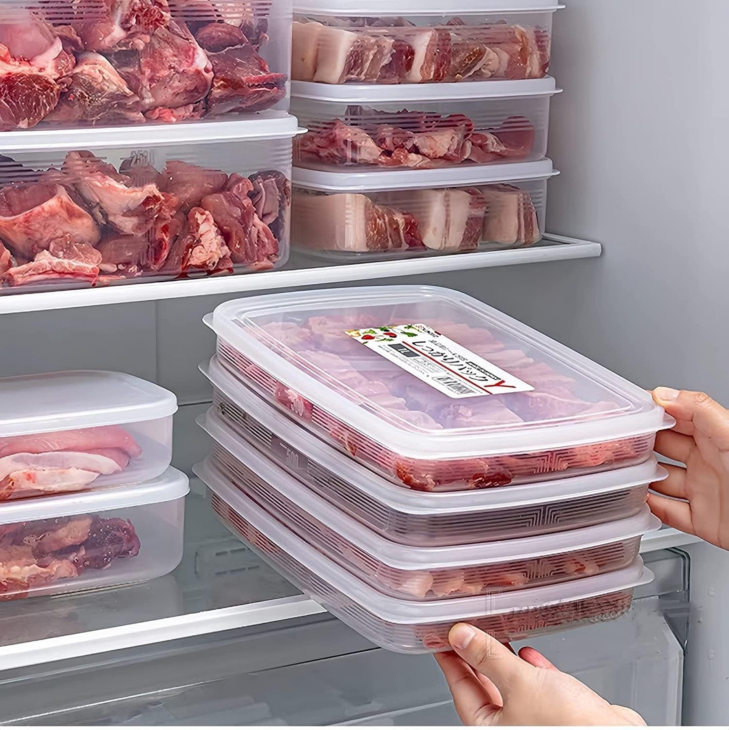 2 Pack Plastic Bacon Box, Deli Meat Saver Cold Cuts Fridge Keeper, Cheese Food Storage Container with Lid for Refrigerator, Shallow Low Profile Christmas Cookie Holder