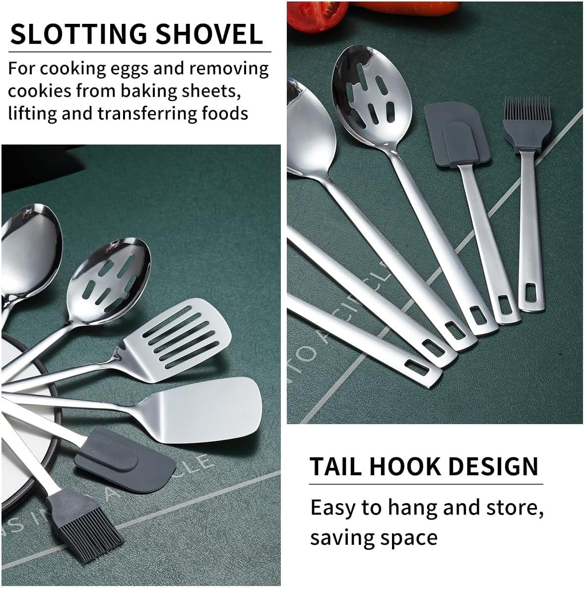 ReaNea 40 Pcs Stainless Steel Kitchen Utensil Set with Utensil Holder, Kitchen Gadgets, Metal Spatula Set