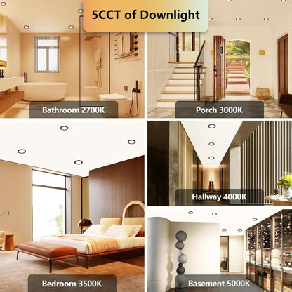 Togalonn 12 Pack Black Pot Lights 6 inch with Night Light - 5CCT Color Changing & Dimmable LED Recessed Lighting, Canless Wafer Soffit Downlight with Juction Box, 12W Eqv 100W