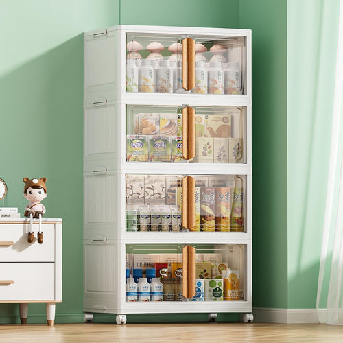 Storage Bins with Lids - 4-Tier Closet Organizer Stackable Bathroom & Bedroom Boxes, Space-Saving Water-Resistant Storage Box with Handles & Wheels for Toilet, Dorm, Home Organization