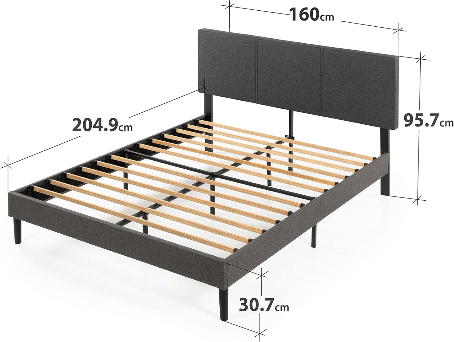 Zinus Bed Frame Queen Size CAMBRIL Fabric Grey / Bedroom Furniture/Dark Grey Fabric/Bedroom Furniture, Strong slats