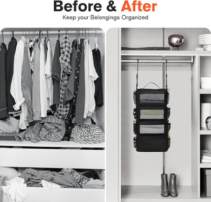 Hanging Suitcase Organizer, Travel Essentials Carry-on Collapsible Packing Cubes for Travel, Stow-N-Go Portable Hanging Closet Organizer Shelves Luggage Bag, Small, Black