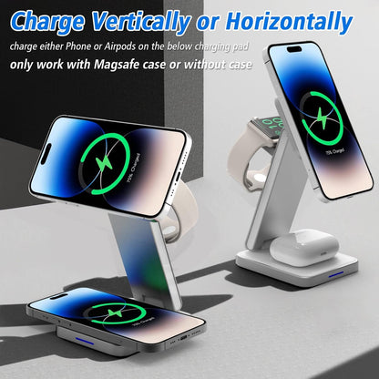 3 in 1 Magnetic Wireless Charger,Foldable Wireless Charging Station for Apple Watch Series 10/9/Ultra 2/8/7/SE/SE2/6/5/4,iPhone 16 Pro Max/16/15/14/13/Pro,AirPods 3/Pro/2 Mag Safe Charger Stand Dock