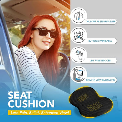 kingphenix Wedge Car Seat Cushion: Memory Foam Truck Seat Cushion for Car Seat Driver - Sciatica and Back Pain Relief - Suit for Car, Office Chair - Black