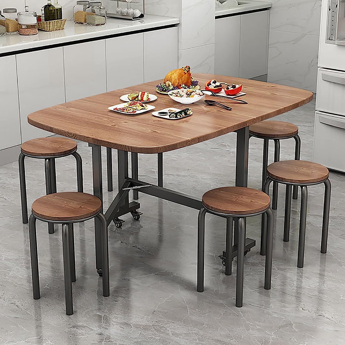 RAYACO Modern Rectangular Drop-Leaf Foldable Dining Table, 120*70cm, Brown