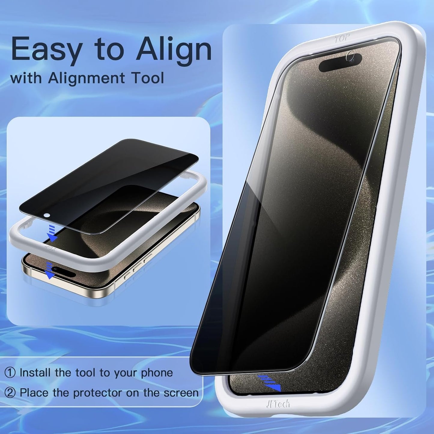 JETech Privacy Screen Protector for iPhone 15 Pro Max 6.7-Inch with Camera Lens Protector, Anti-Spy Tempered Glass Film, Easy Installation Tool, 2-Pack Each