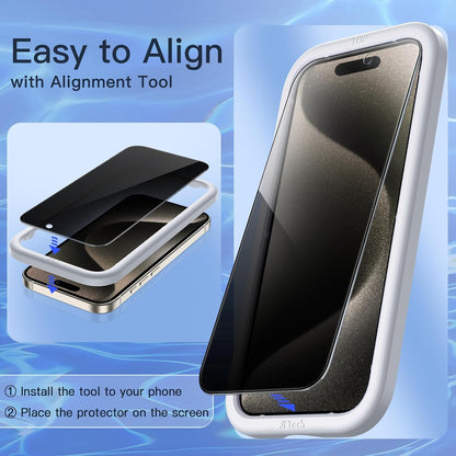 JETech Privacy Screen Protector for iPhone 15 Pro Max 6.7-Inch with Camera Lens Protector, Anti-Spy Tempered Glass Film, Easy Installation Tool, 2-Pack Each