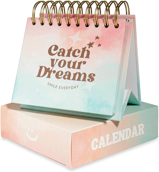 Catchyourdreams Daily Motivational Calendar - Perpetual Flip Calendar with Positive Affirmations to Start Your Day With a Smile - Inspirational Decor Gift for Women Dog Cat Desk Accessories