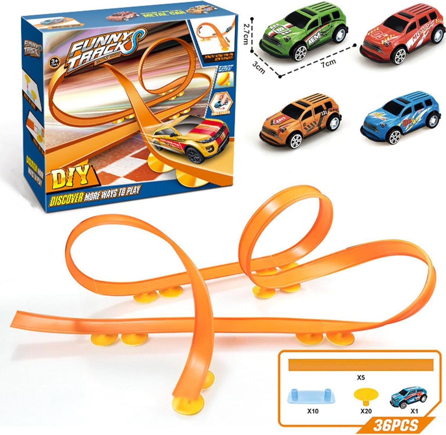 Flexible Track Race Car Toy, Pull Back Vehicle Set, 26x23x7cm, Bendable Road Sections, ABS Build, Colorful Curved Paths, Compact Package Box, for Play