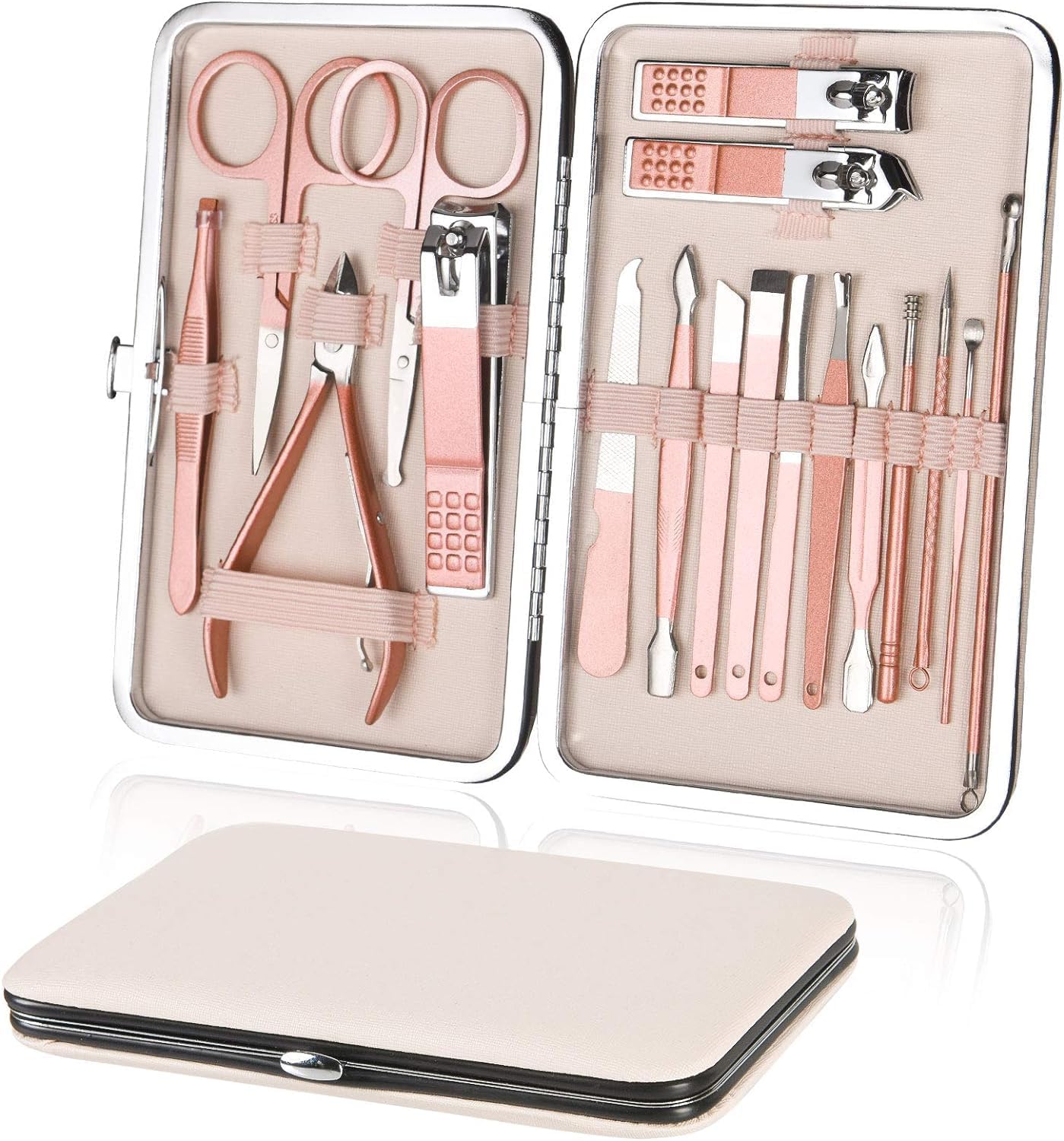 Nail Clippers 18 pcs Manicure Set Nail Scissors Cuticle Remover for Men Women Stainless Steel Nail Care Grooming Kit with Leather Case for Travel & Home