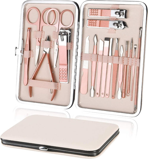 Nail Clippers 18 pcs Manicure Set Nail Scissors Cuticle Remover for Men Women Stainless Steel Nail Care Grooming Kit with Leather Case for Travel & Home